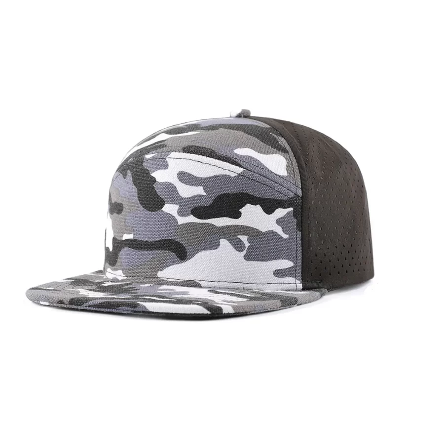 Camouflage Laser Hole Back Panel Recycled Cotton Flat Snapback Cap--CCS602-2