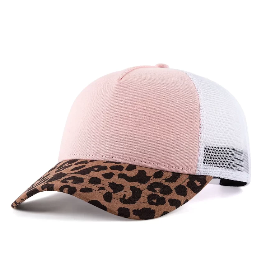 Organic Cotton rPET Two-Tone Leopard Print Mesh Hat – Family Size for Adults & Kids--pink-FLT510-1