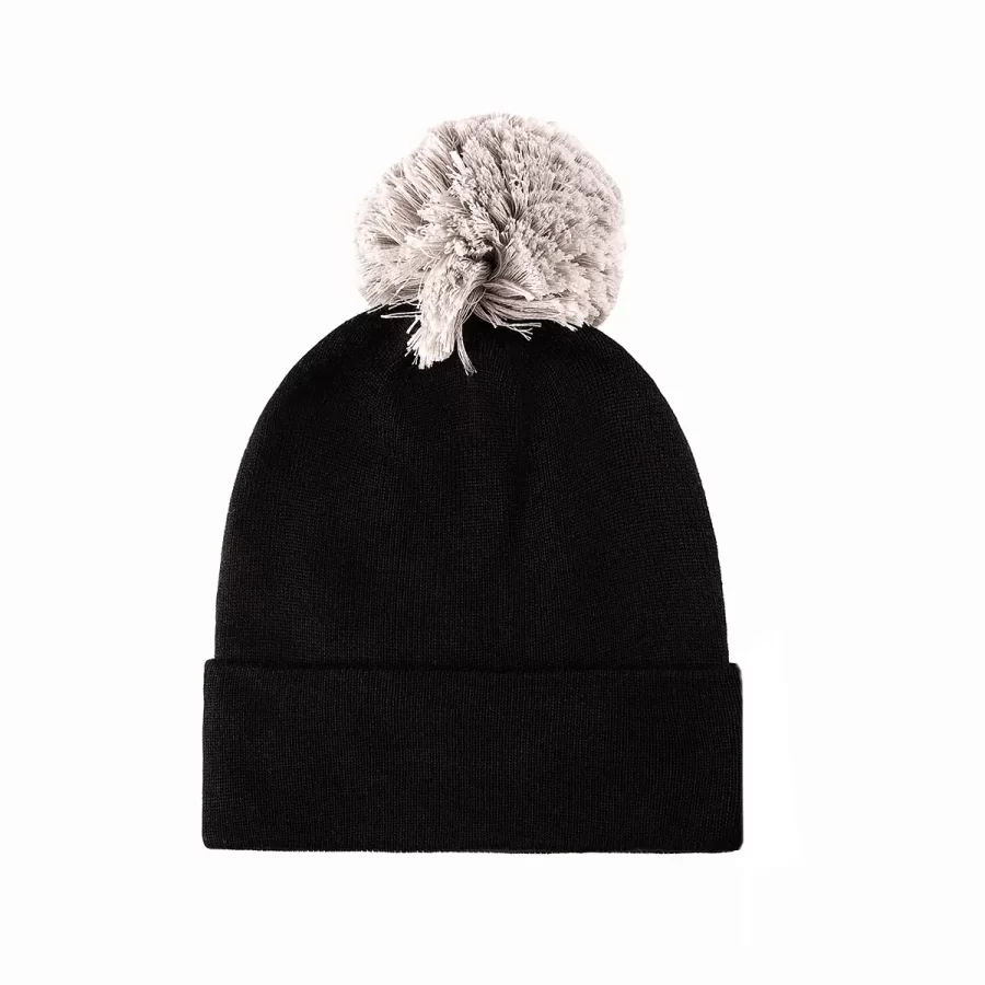 100% RPET Ribbed Cuffed Pompom Beanie-black-PBN0501