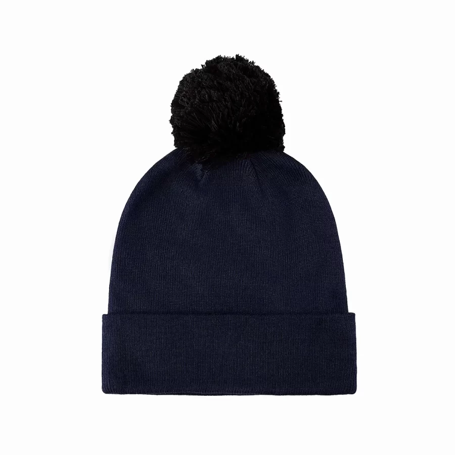 100% RPET Ribbed Cuffed Pompom Beanie-dark blue-PBN0503