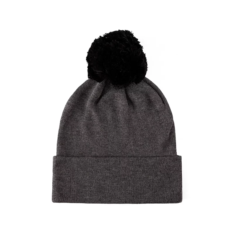 100% RPET Ribbed Cuffed Pompom Beanie-grey-PBN0507