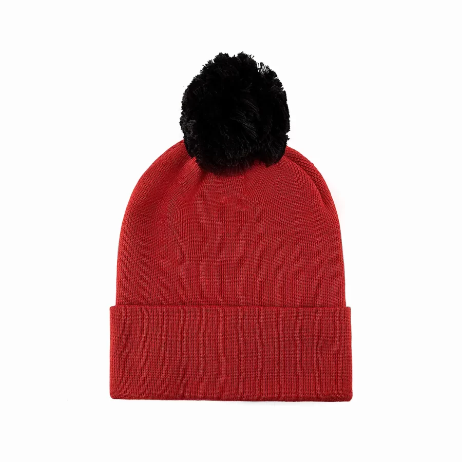 100% RPET Ribbed Cuffed Pompom Beanie-red-PBN0509