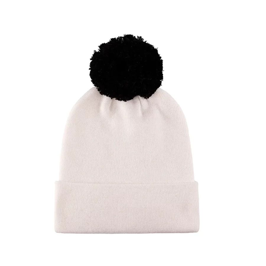 100% RPET Ribbed Cuffed Pompom Beanie-white-PBN0502