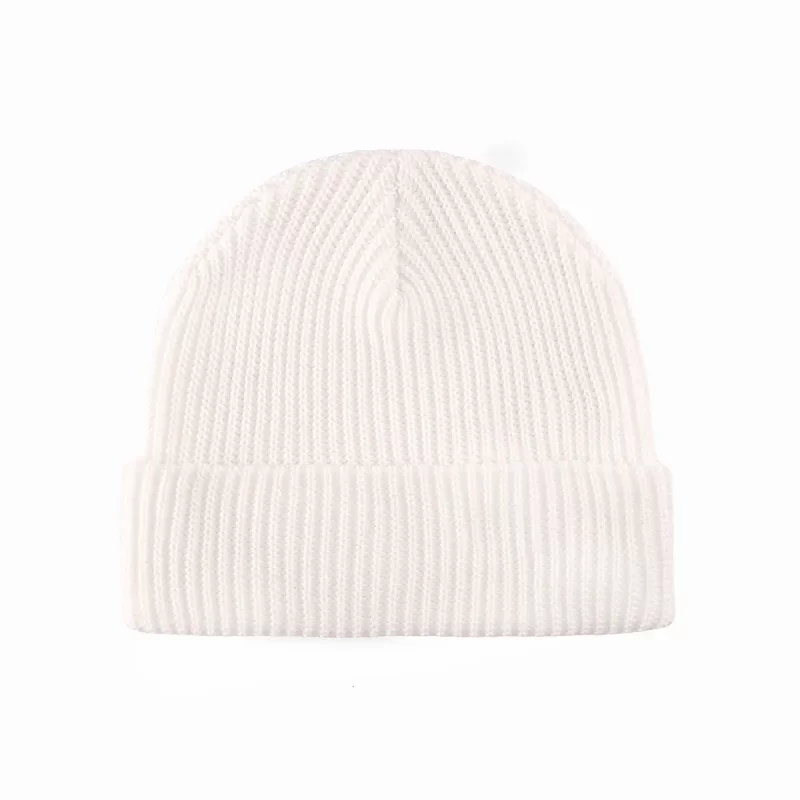 100% RPET Ribbed Knit Cuffed Beanie-white-PBN0302