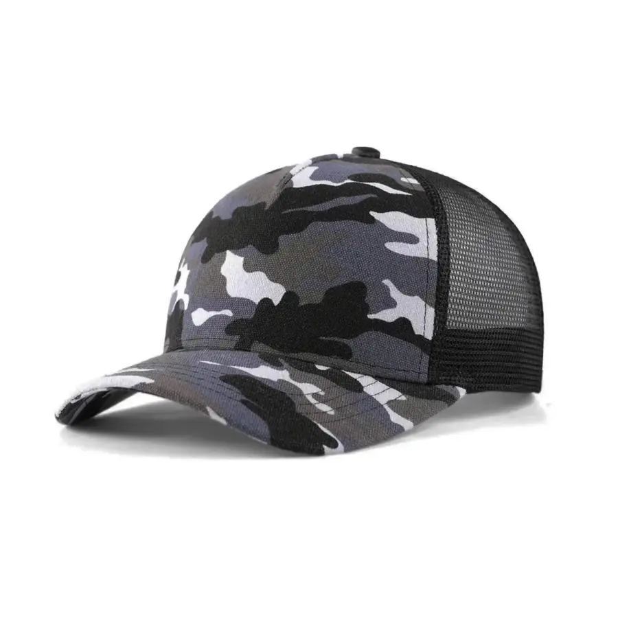 Recycled Cotton 5-Panel Camouflage rPET mesh Truck Cap-Black blue camo-CCT502-main image