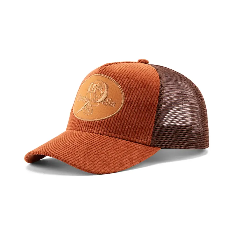 Recycled Polyester Corduroy Embroidered Logo Mesh Cap - Image 2