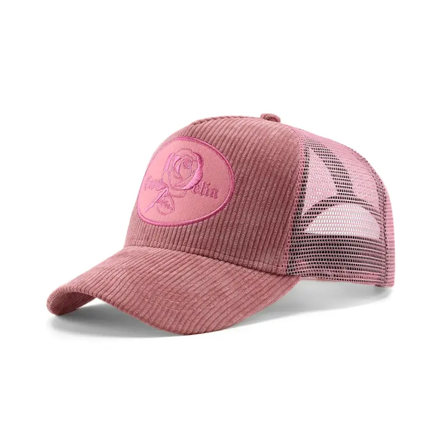 Recycled Polyester Corduroy Embroidered Logo Mesh Cap