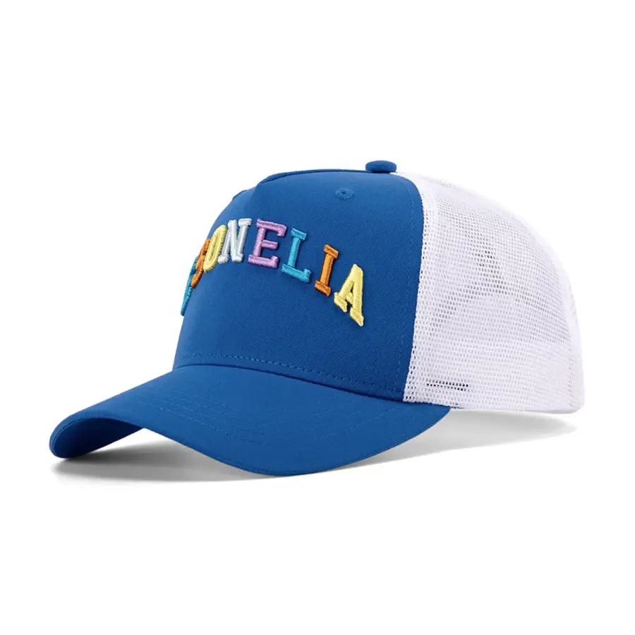 Recycled Polyester Five-Panel 3D Colorful Embroidered Mesh Cap - Image 3