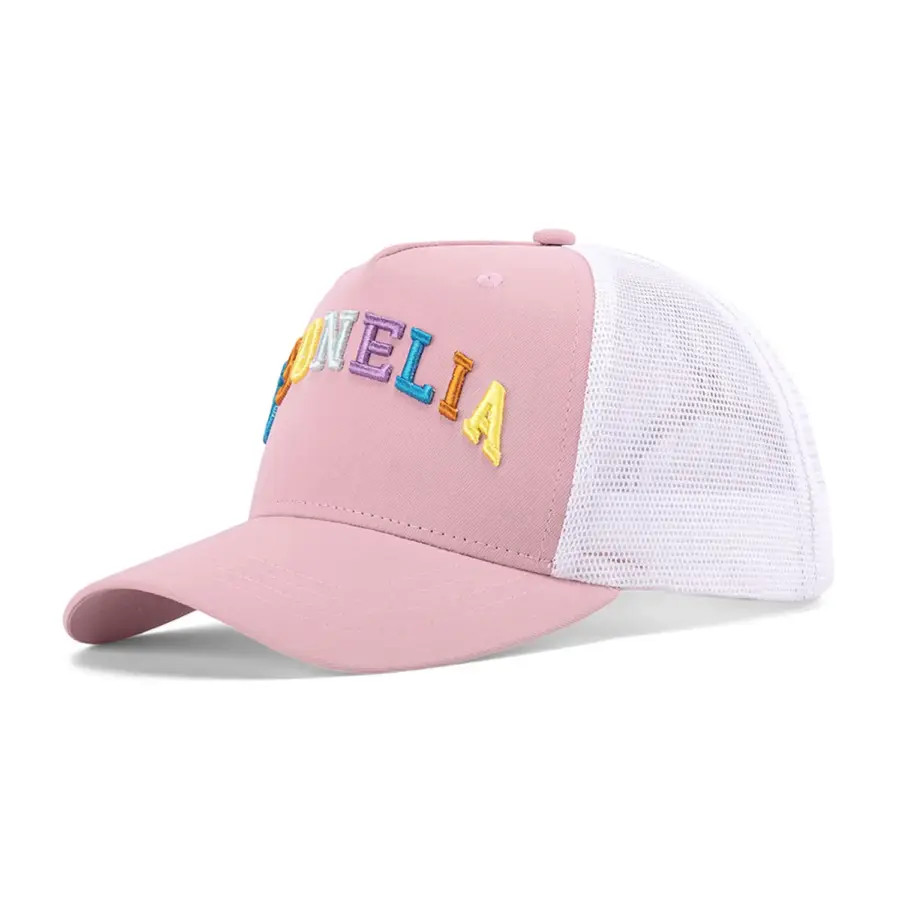 Recycled Polyester Five-Panel 3D Colorful Embroidered Mesh Cap - Image 2