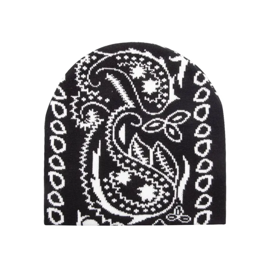 Paisley Jacquard Black Beanie - Image 3