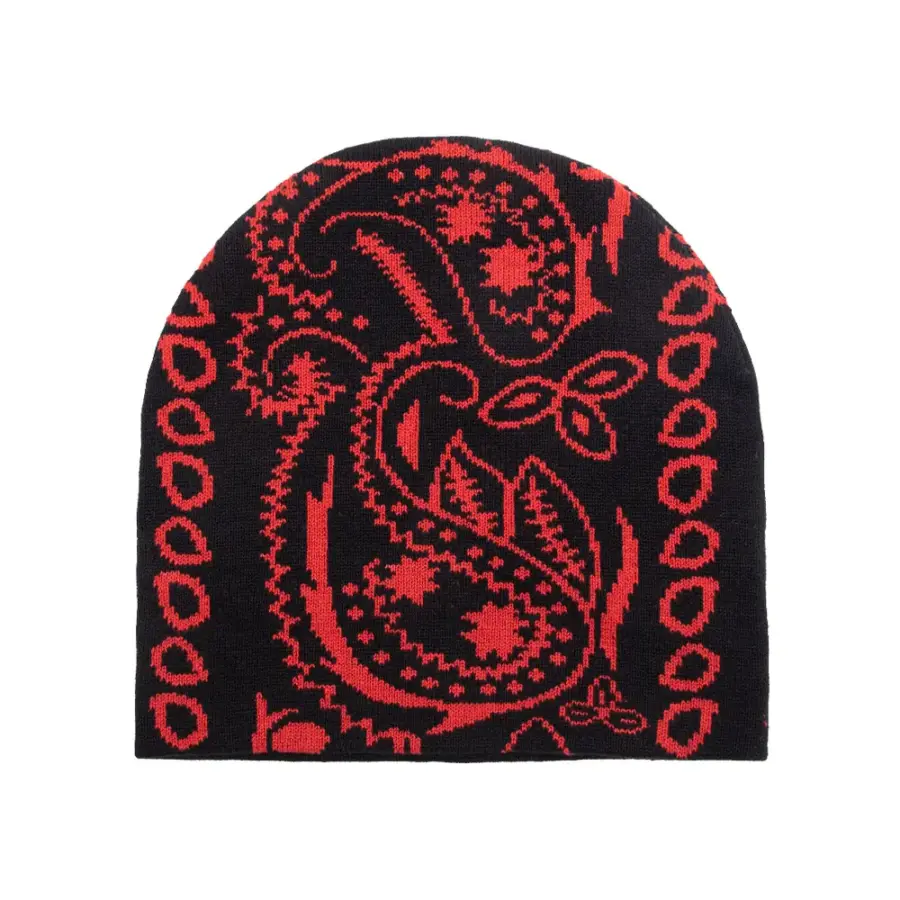 Paisley Jacquard Black Beanie - Image 2