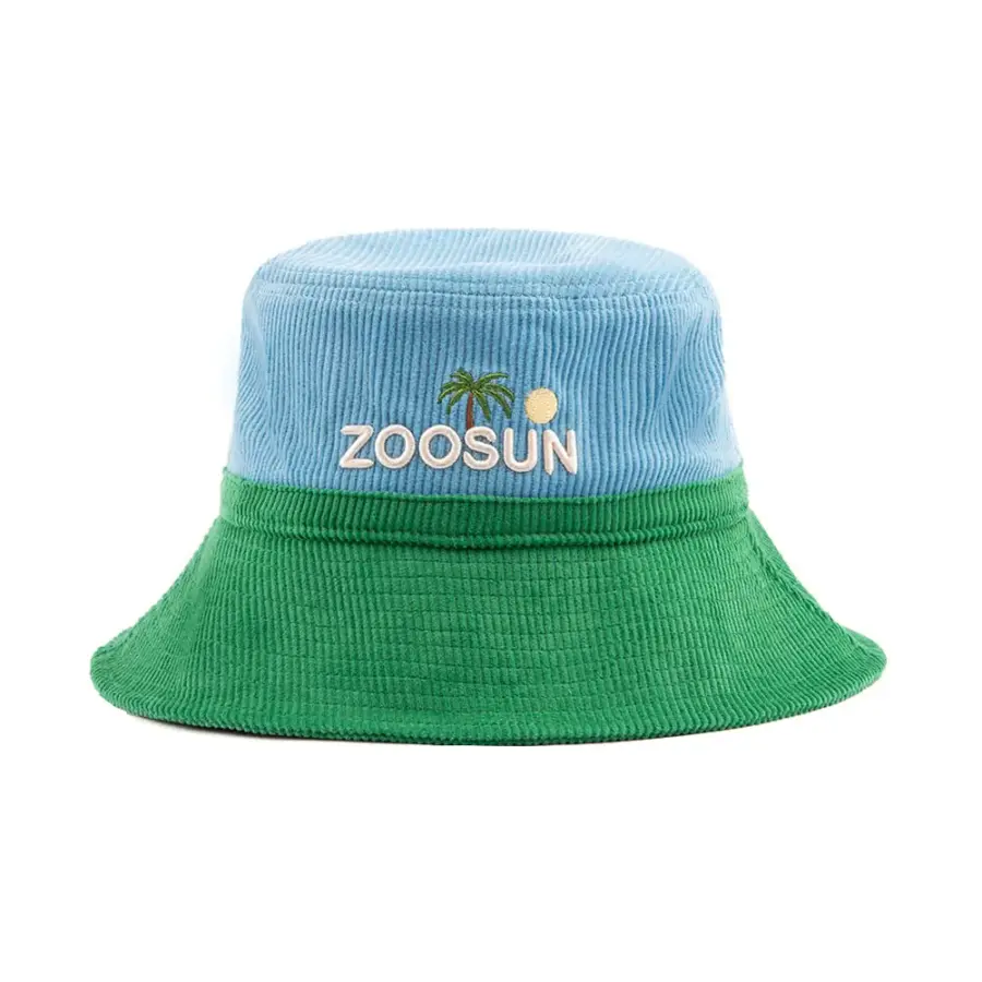 Coconut tree embroidered sun protection corduroy bucket  hat - Image 2