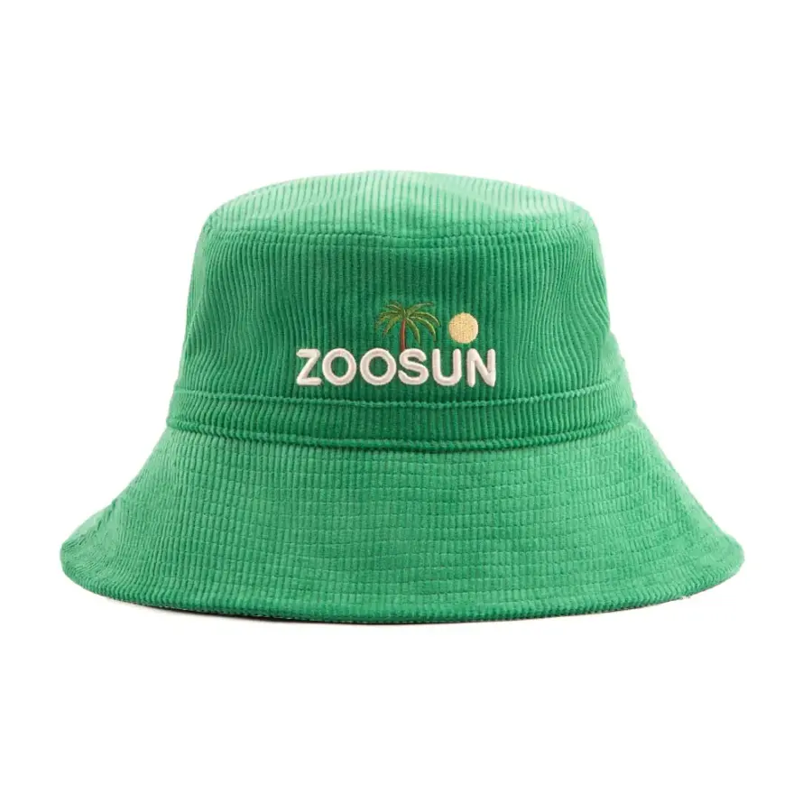 Coconut tree embroidered sun protection corduroy bucket  hat