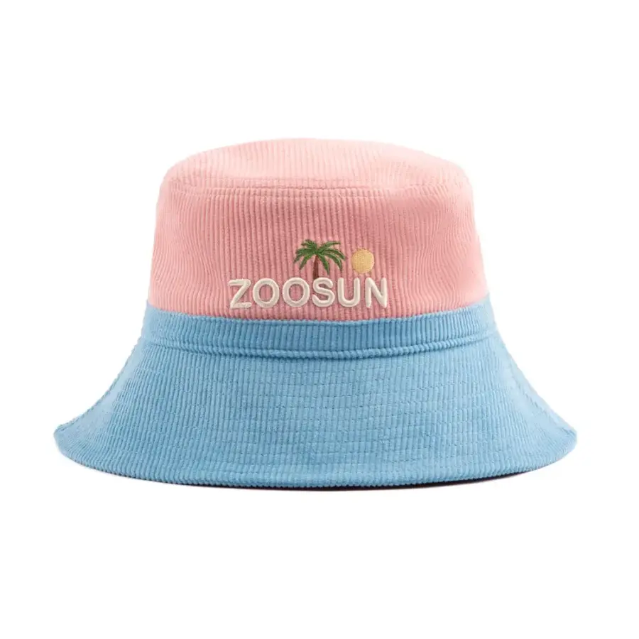 Coconut tree embroidered sun protection corduroy bucket  hat - Image 3
